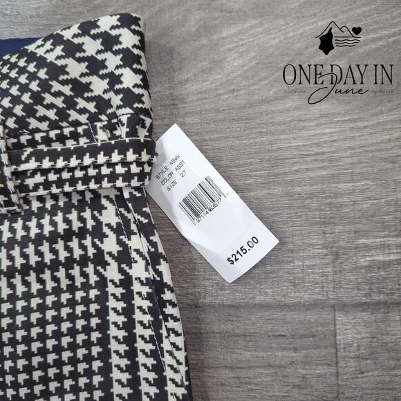 Adriano Goldschmied Houndstooth Print Lettuce Edhge Belted Pants Size 27 (4) - Picture 2 of 6